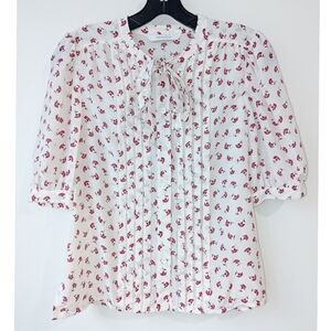 NEW Rebecca Taylor Silk Pleated Tie Neck Blouse